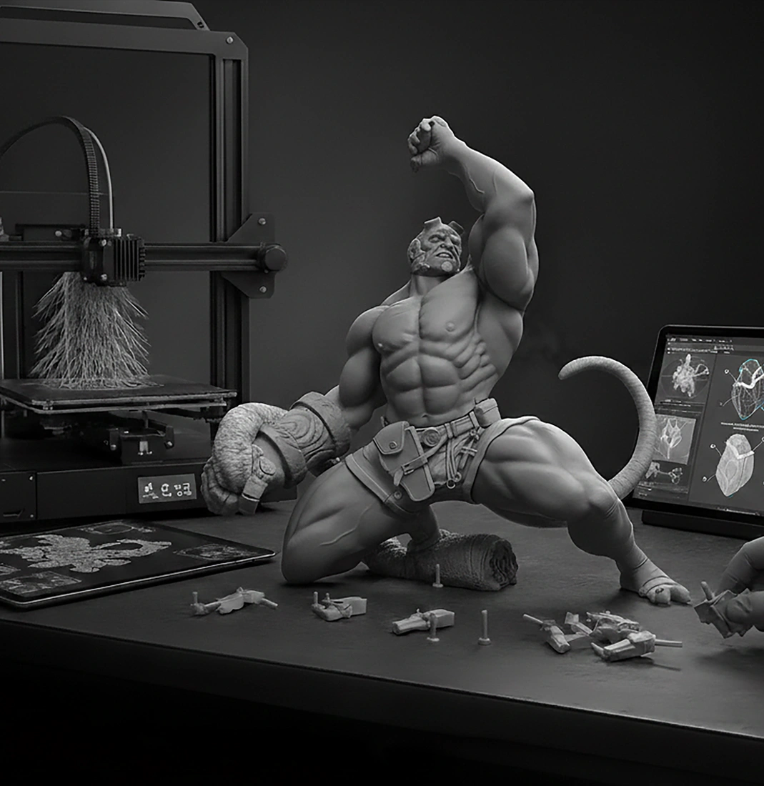 Detailed 3D printed collectible figurine with fine surface detail