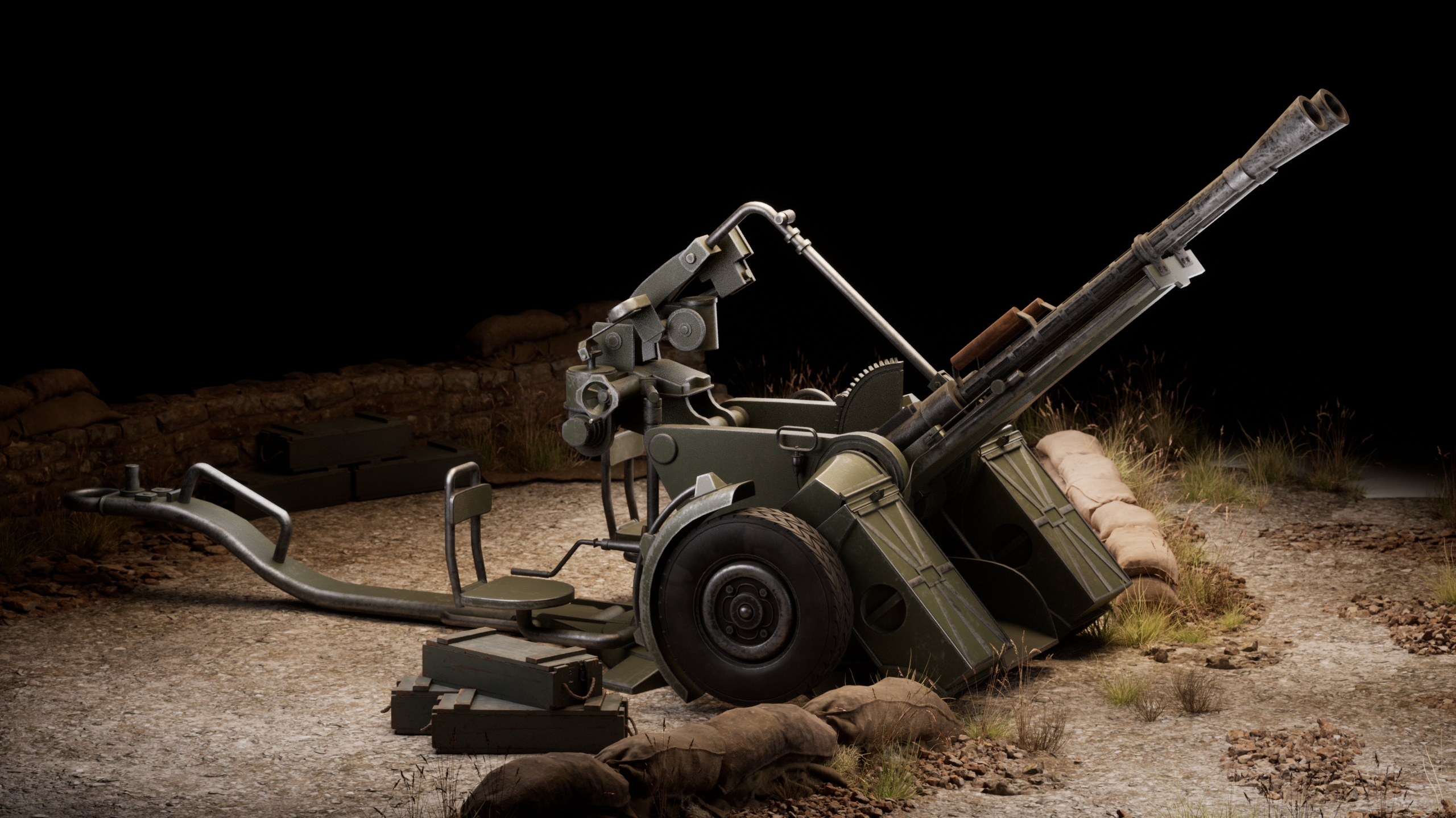 ZPU-2 Anti-Aircraft Gun — AAA Game Ready Prop