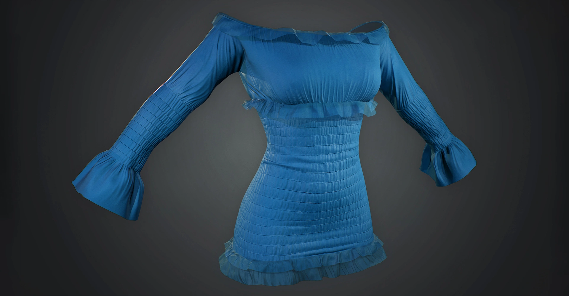 Off-the-Shoulder Smocked Dress — 3D Character Asset