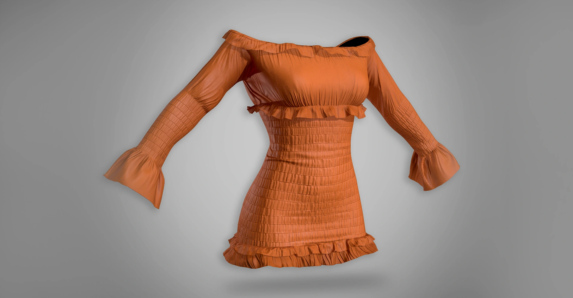 Off-the-Shoulder Smocked Dress — 3D Character Asset