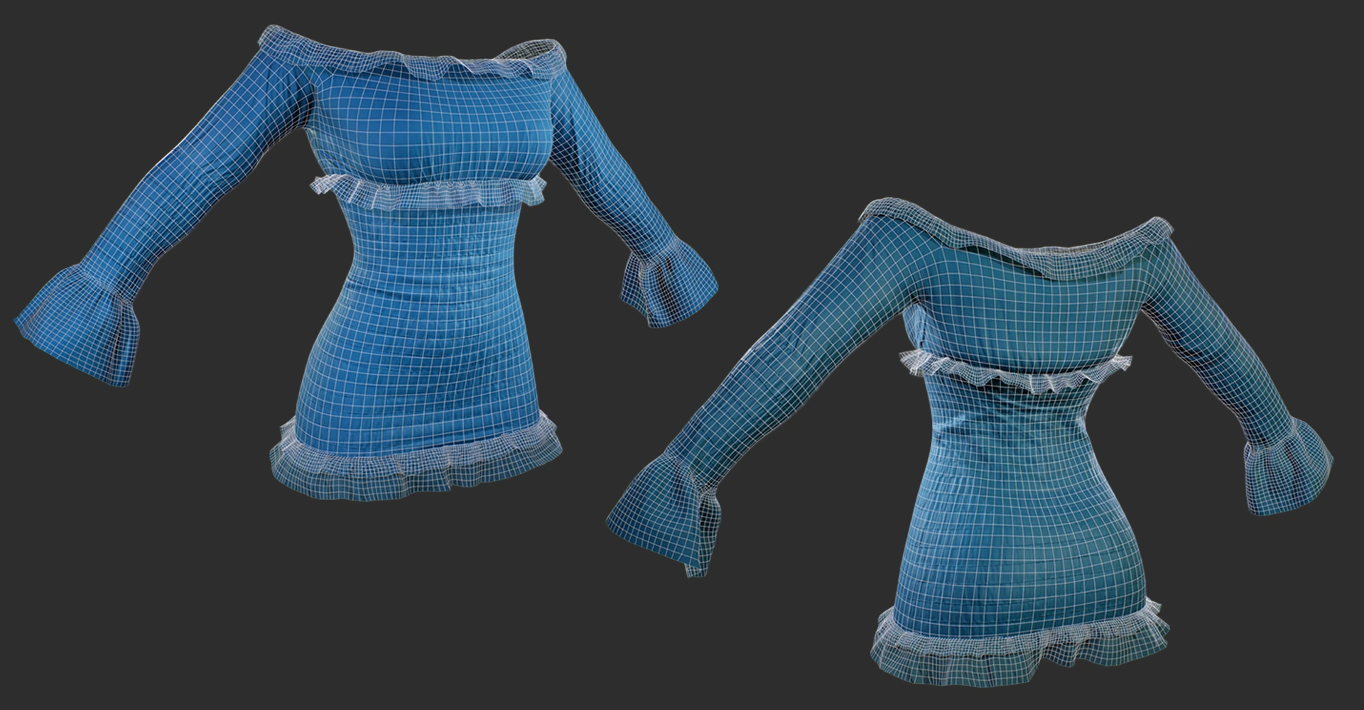 Off-the-Shoulder Smocked Dress — 3D Character Asset